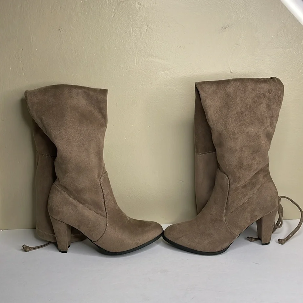 CATHERINE MALANDRINO Over-The-Knee Boots Light Brown “GORGEOUS” Faux Suede 7.5